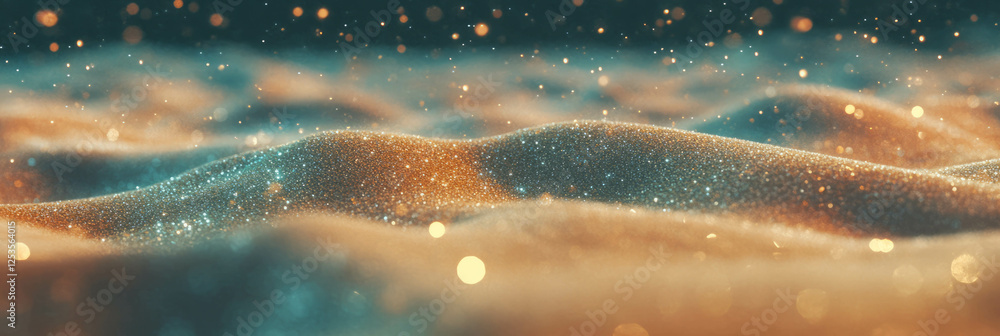 Poster blurred sand texture with delicate grains and shimmering highlights in a vibrant background