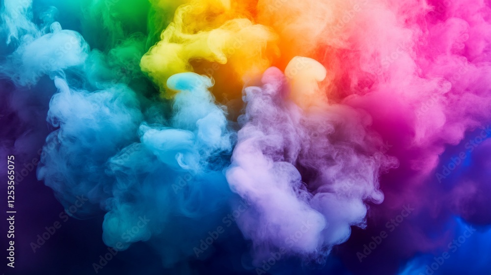 Poster colorful smoke swirls in vibrant hues creating abstract patterns on dark background
