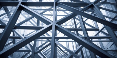 Intricate Metal Framework of Modern Construction Showcasing Steel Beams and Geometric Patterns in an Urban Environment