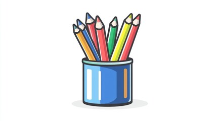 Fototapeta premium Colorful pencils in a blue container