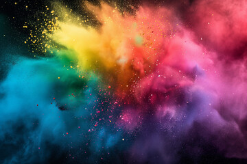 Naklejka premium An artistic depiction of colorful dust exploding against a vibrant background. This vibrant illustration showcases a burst of energetic colors and powdery textures