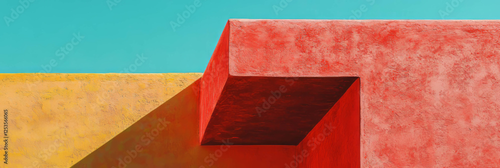 Poster bright red cement texture on a light yellow background with a captivating grainy finish