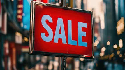  Bright Red Sale Sign in a Busy Shopping District
