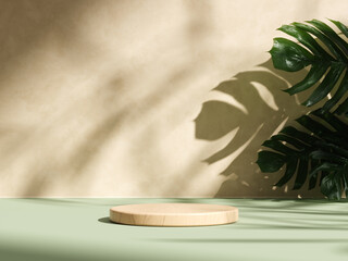 Minimalist Display with Monstera Leaf and Podium