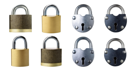 Various Padlocks in Different Styles and Materials Isolated on White, isolated on transparent background