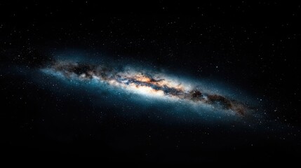 Fototapeta premium Spiral galaxy glows with bright starlight and cosmic dust in the deep darkness of outer space.