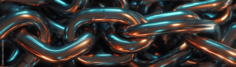 Poster Interlocking chain links create a stunning metallic texture on a bright background