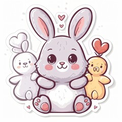 Obraz premium Adorable Cartoon Bunny Rabbit with Chick and Bunny Friends Cute Animal Illustration Sticker Design