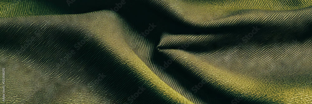 Poster dark olive green cotton fabric featuring herringbone weave with diagonal pattern