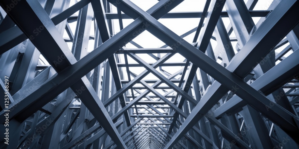 Poster intricate steel structure of a modern construction framework displaying geometric patterns and indus