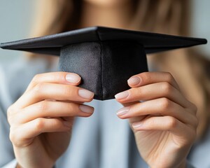 Celebrate graduation Explore online education success with this image featuring a graduation cap in hands, symbolizing academic achievement and the culmination of dedicated learning Perfect for