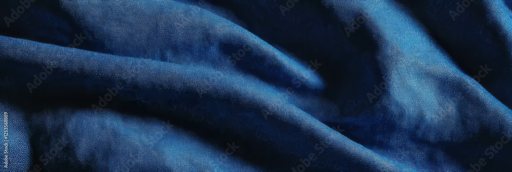 Poster Deep blue cotton fabric featuring twill weave with diagonal texture for design use