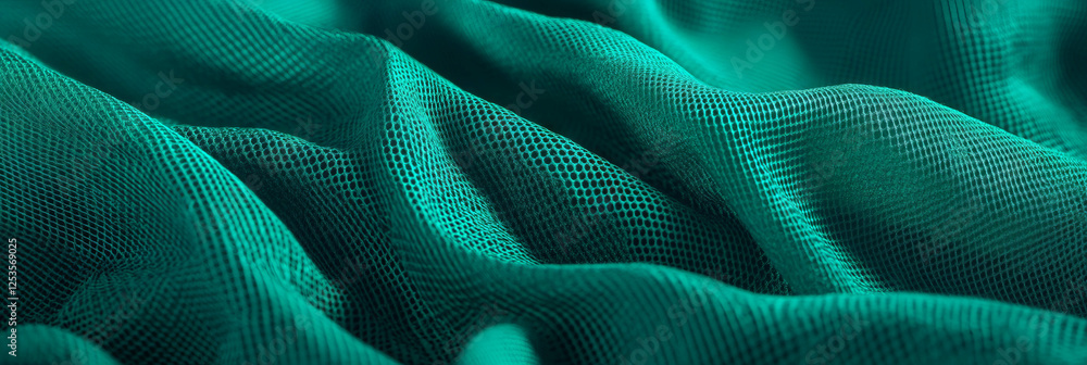 Poster deep emerald green cotton fabric with pique weave and textured pattern on bright background