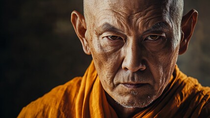 Obraz premium intense portrait of a buddhist monk with a contemplative expression