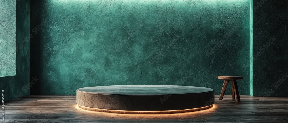 Aufkleber dark green concrete wall with hexagonal pattern and soft lighting in modern interior design setting