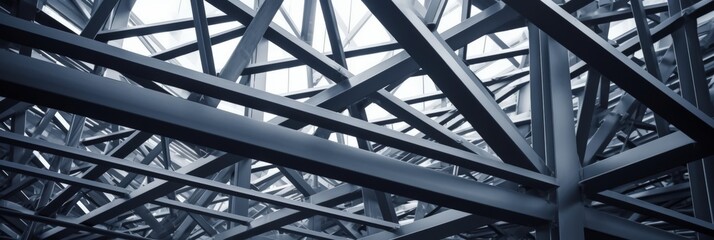 Intricate Mesh of Steel Beams and Metal Framework in Modern Construction Geometric Design