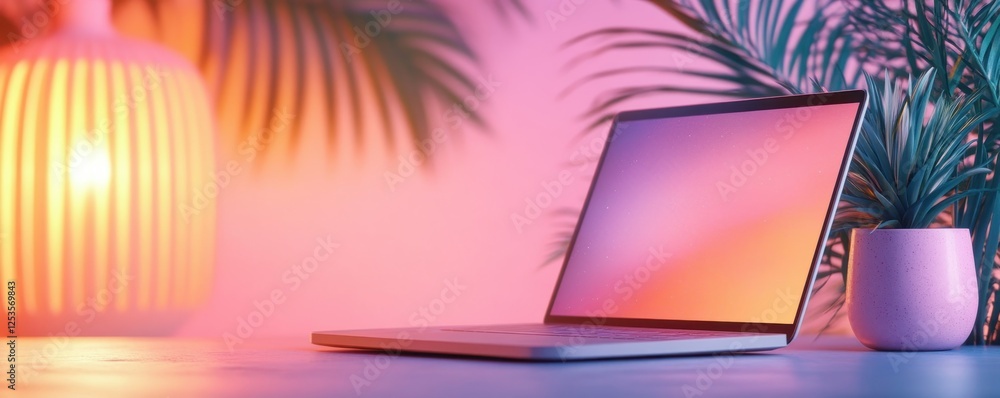 Poster dreamy digital nomad workspace immerse yourself in a vibrant, aesthetically pleasing setting perfect
