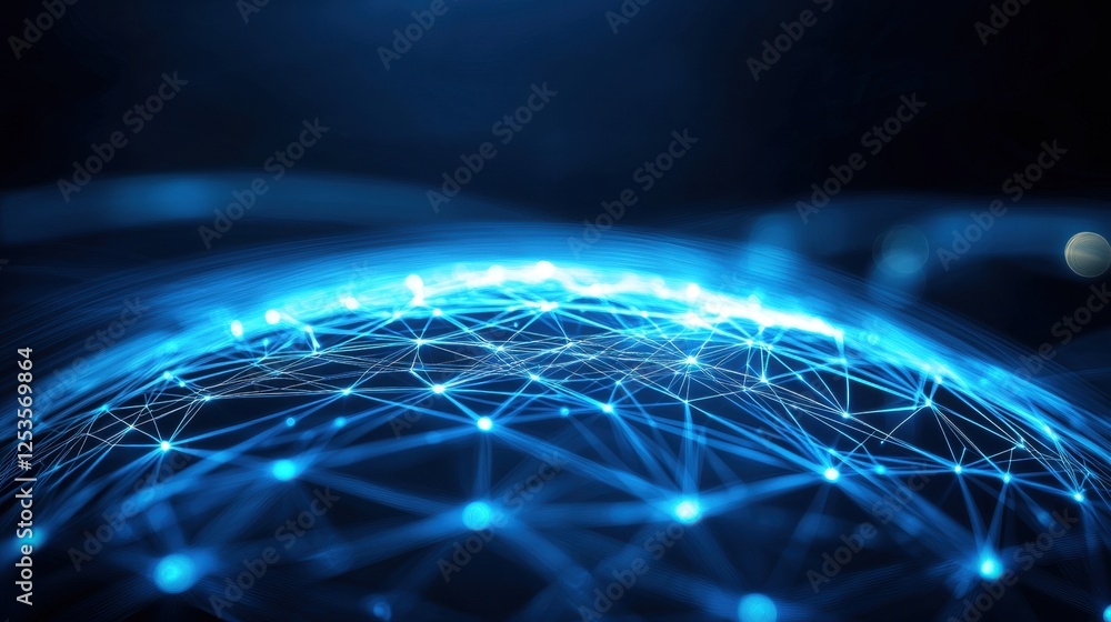 Poster a digital representation of interconnected nodes forming a glowing network, symbolizing technology a