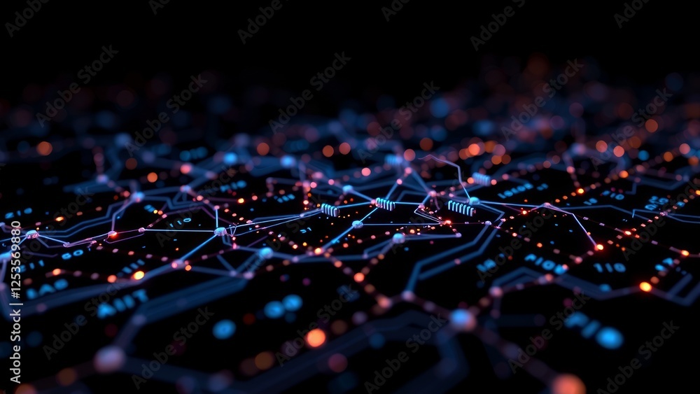Poster abstract digital network with colorful nodes and connections
