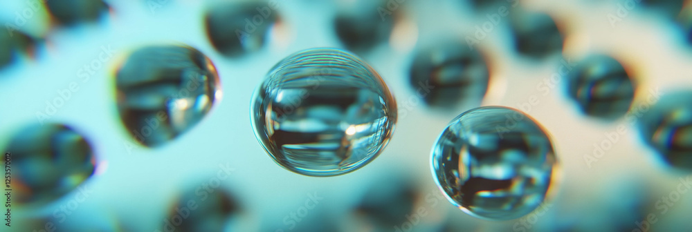 Poster droplets perfectly arranged in a grid pattern against a bright background