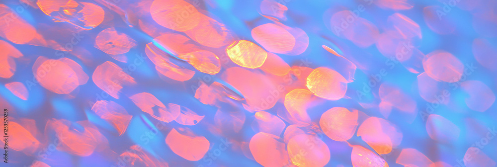 Poster droplets create a colorful mosaic with vibrant reflections on a bright background