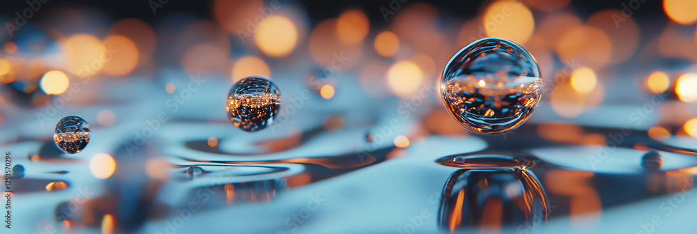 Poster Droplets form a vibrant mosaic effect with unique reflections against a bright backdrop