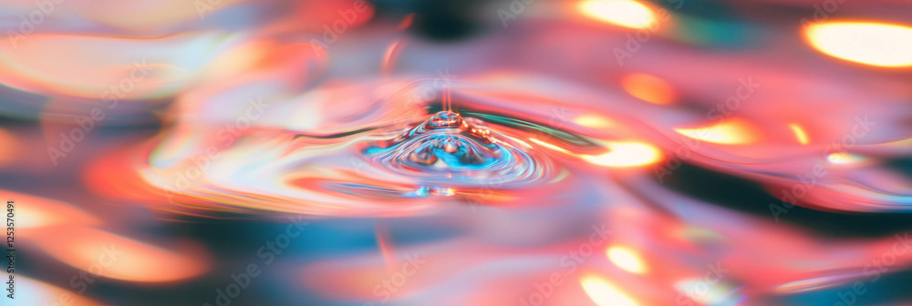 Poster Droplets create mesmerizing abstract shapes against a vibrant backdrop