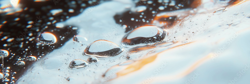 Poster Droplets create dynamic abstract patterns against a bright background