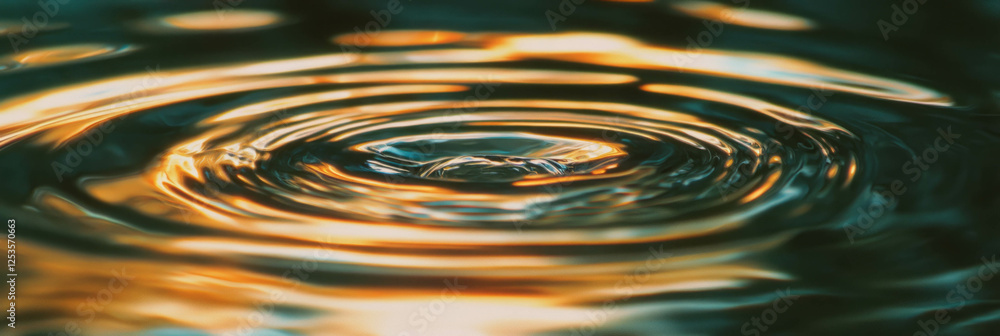 Poster droplets create concentric circles on a shiny surface under bright light conditions