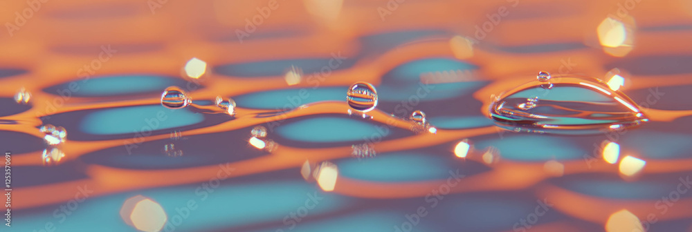 Poster Droplets creating intricate geometric patterns on vibrant background