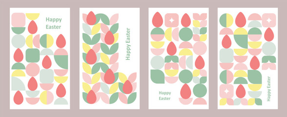 Set of Easter cards. Abstract eggs spring flowers and decorations. For poster, postcard, scrapbooking, stickers.