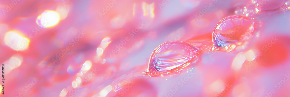 Poster droplets create delicate shadows on a bright surface in soft hues of color