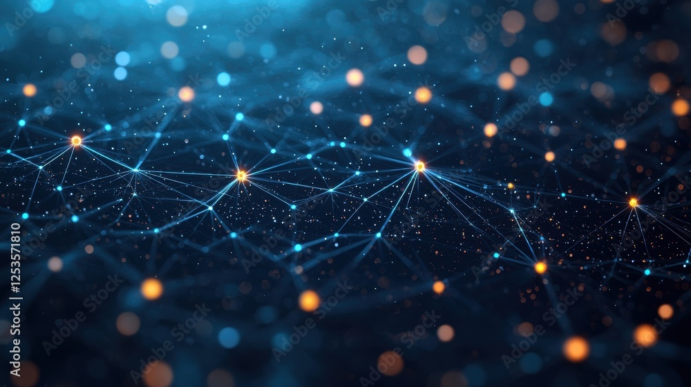 Aufkleber a visually captivating digital network with glowing nodes connected by lines, set against a dark blu