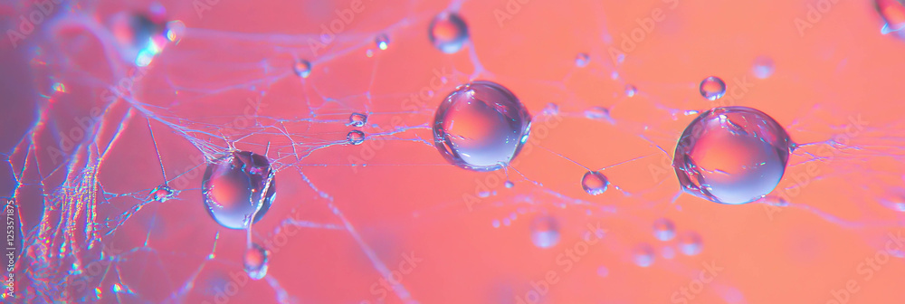 Aufkleber Droplets create delicate patterns on a spider web against a bright background