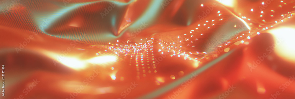 Poster Droplets create reflections on textured fabric surface in bright background setting
