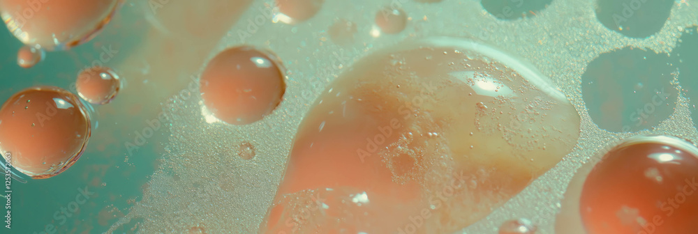Poster droplets create unique reflections on textured glass with bright background