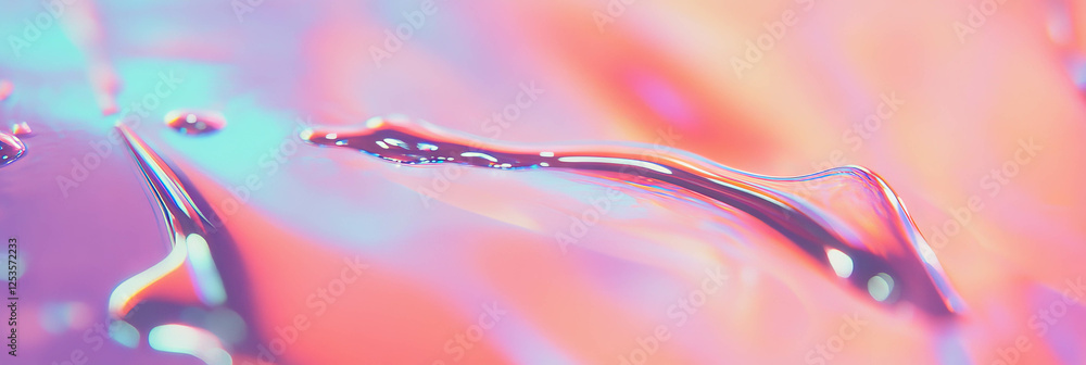 Poster Droplets on textured plastic surface creating vibrant refractions and patterns in bright background