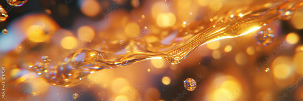 Poster Droplets suspended in air creating abstract patterns with a bright background