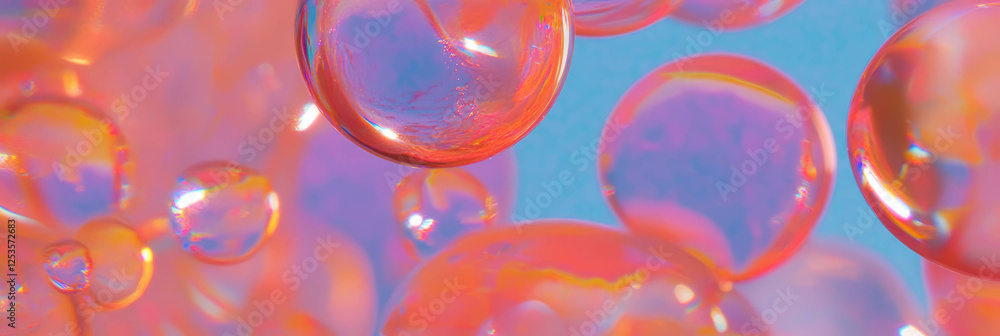 Aufkleber Droplets floating in air create a colorful abstract pattern against a bright background