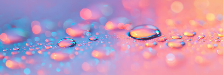 Suspended droplets create an abstract and vibrant pattern against a bright background