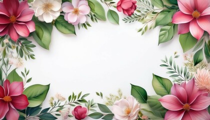 floral boarder frame with white copy space background water color style