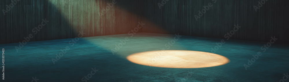 Aufkleber bright light circle in empty room with dark textured walls creates a unique atmosphere