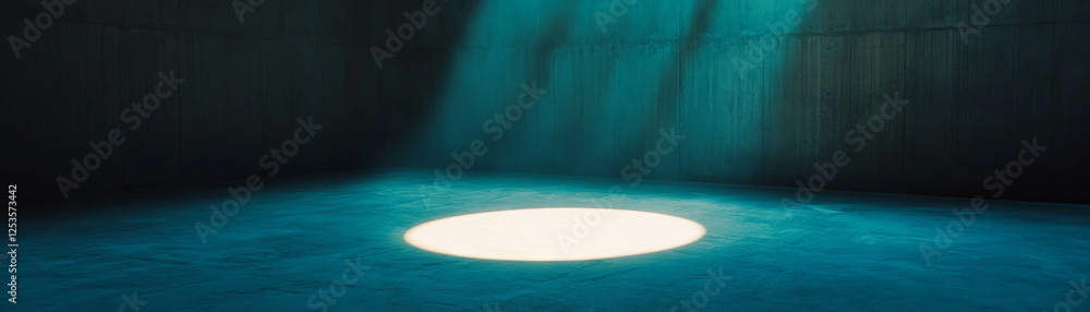 Aufkleber empty room with light circle on floor highlighting dark textured walls