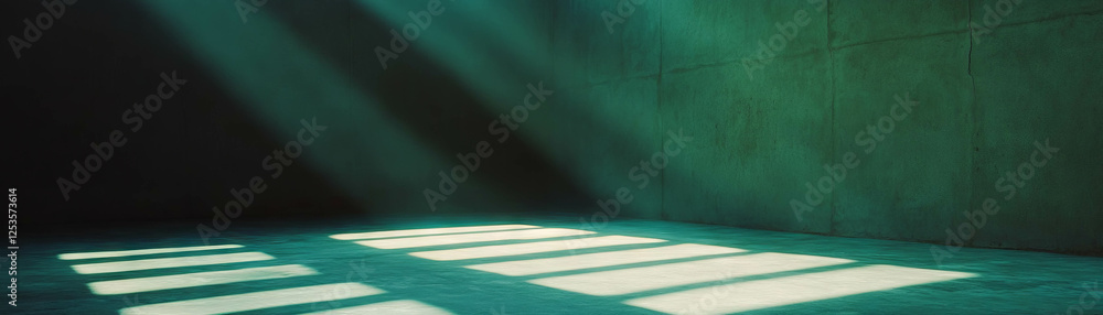 Poster spotlit empty room with smooth concrete floor and walls in bright background setting