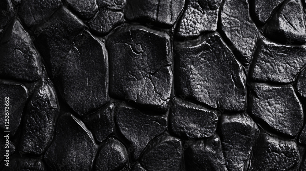 Poster a deep black textured stone surface with irregularly shaped rocks creating a rugged and visually str