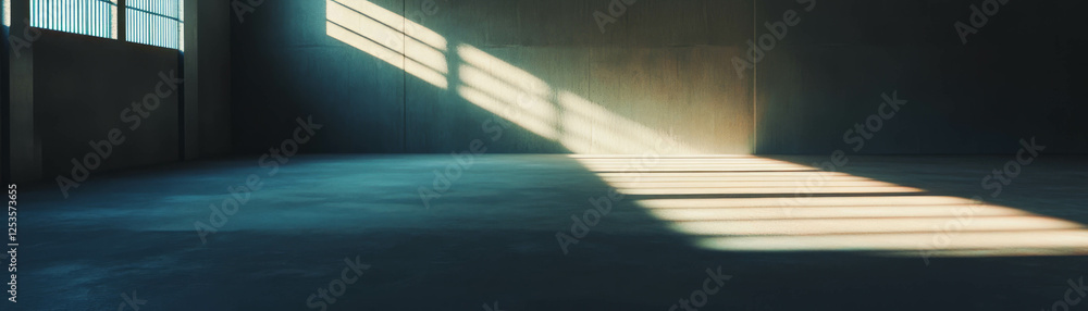 Poster bright empty room with a spotlight on a smooth concrete floor and walls for creative use