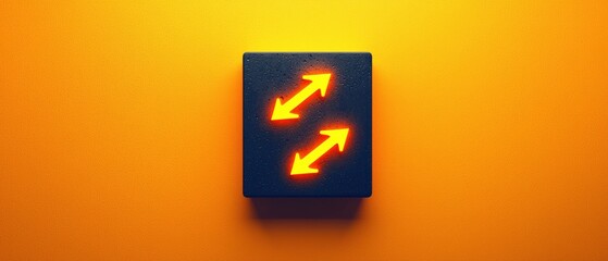 Three Arrows Symbol on Brown Concrete Sign Against Vibrant Orange Background Indicating Different Directions or Movement