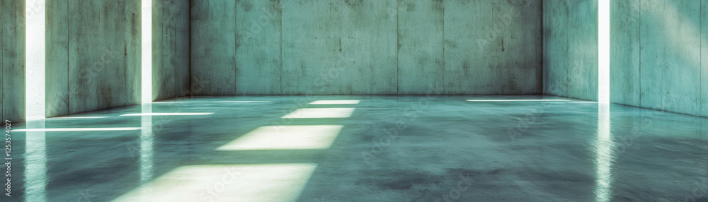 Poster empty room featuring textured concrete walls and polished floor with cross lighting effects