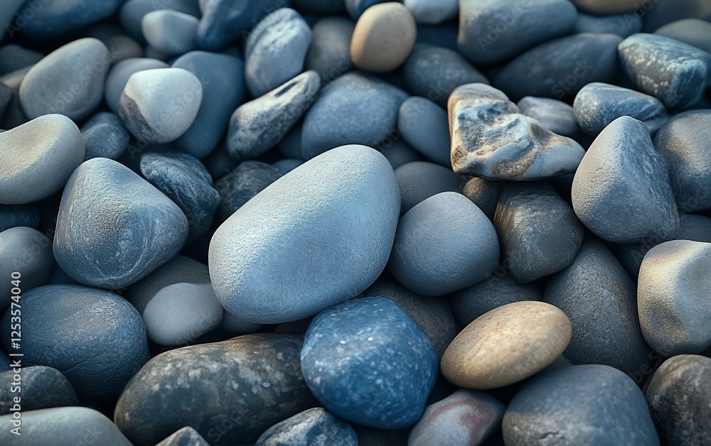 Poster close-up view of smooth grey stones with subtle textures and natural shading, perfect for background
