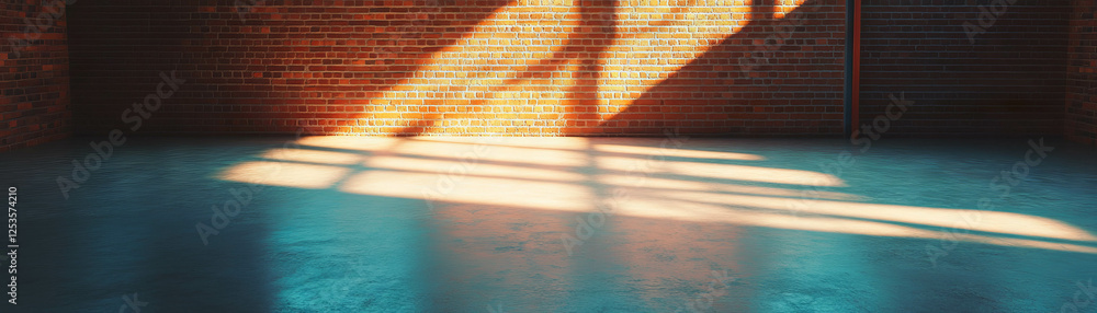 Poster dramatic side lighting creates depth in an empty room with textured brick walls